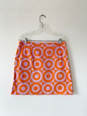 Retro Mod Mini Skirt - Lilac & Orange Circle Pattern - Size 8